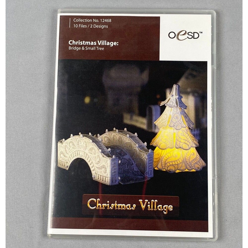 OESD Embroidery Designs CD Christmas Village Bridge & Tree 10 Files 2 Designs